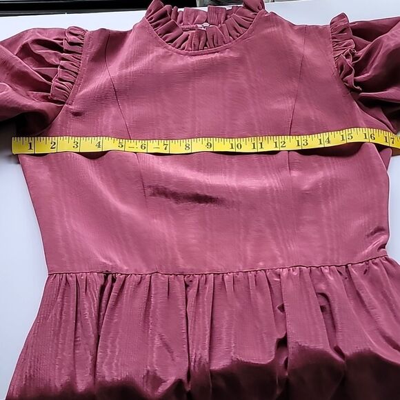 Batsheva Short Sleeve Prairie Dress In Raspberry Morie - Picture 9 of 13